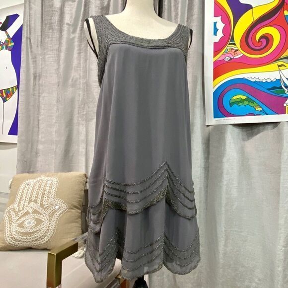 JOIE Silver Beaded Knee Length Dress 1920s NWT - Picture 5 of 7